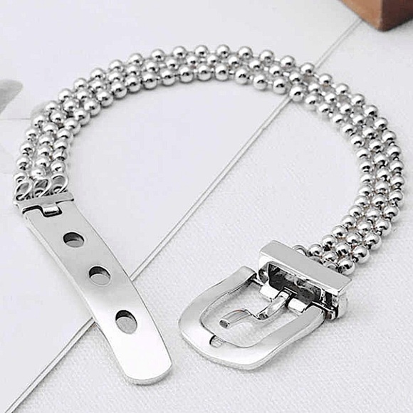 Sterling Silver Buckle Beaded Chain Bracelet - Picture 7 of 11